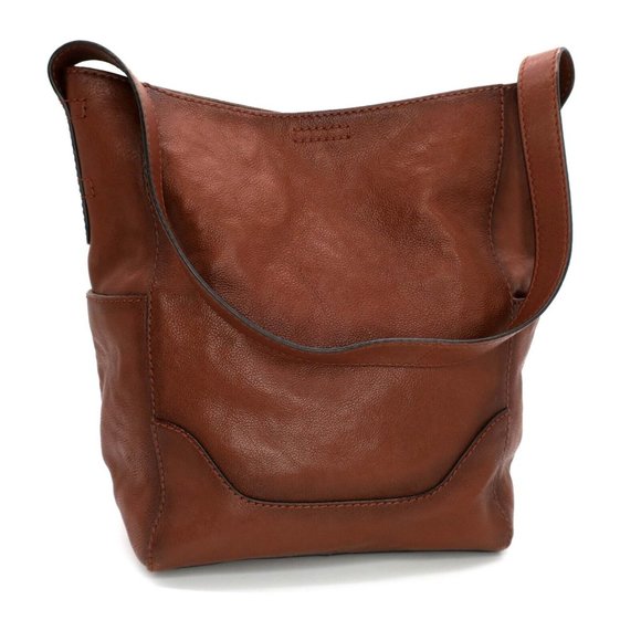 Frye Side Pocket Hobo Bag Shoulder Style DB323 Purse Cognac Brown Leather - Picture 4 of 7